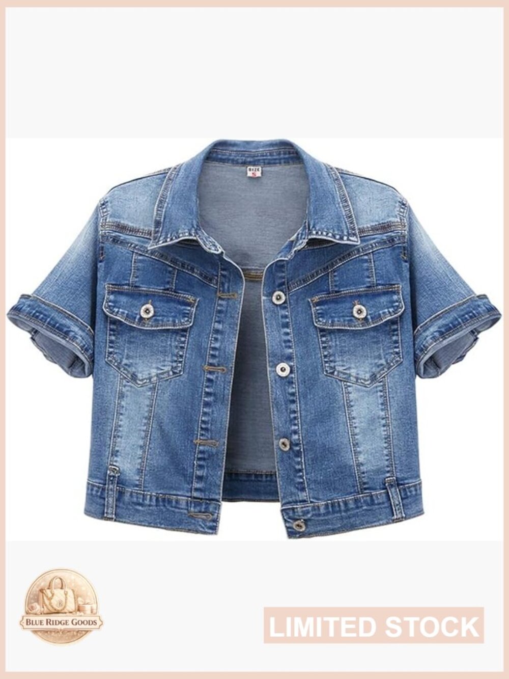 Crop Denim Trucker Jacket Short Sleeve Women Summer Jean Coat Top Lightweight